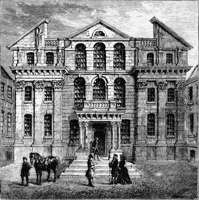 An engraving showing the facade of Monmouth House