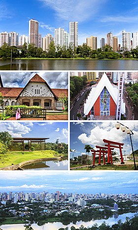 Da esquerda para a direita e de cima para baixo: Lago Igapó; Museu Histórico de Londrina; Catedral Metropolitana de Londrina; Estufa do Jardim Botânico de Londrina; Praça Tomi Nakagawa; Panorama de Londrina com vista para o Lago Igapó