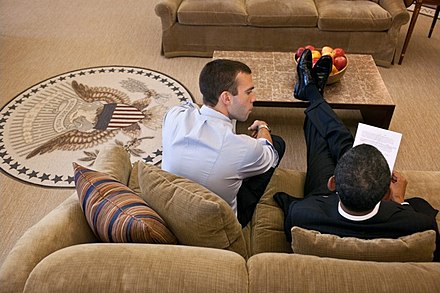 Speechwriter Jon Favreau and President Obama work on the 2011 address in the Oval Office the day before the session.