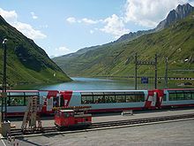 Glacier Express at the Oberalp Pass (highest point)