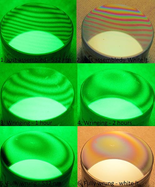 File:Optical flat test with green and white light.jpg