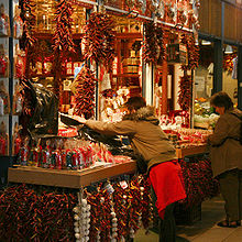Hungarian paprika vendor in the Budapest Great Market Hall