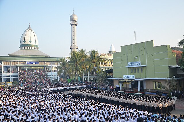 Pondok Modern Darussalam Gontor. Pesantren is the Indonesian Islamic boarding school where santri (students) stay and study Islamic teachings and othe