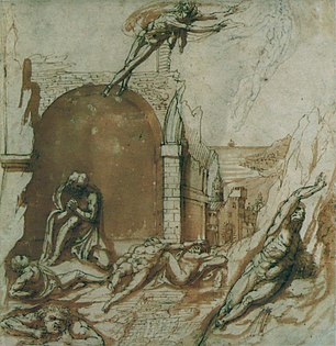Le Comte Ugolin et ses enfants en prison, visités par la Faim, Pierino da Vinci, XVIe siècle.