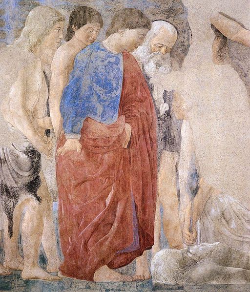 iero della Francesca, Le Storie della Vera Croce, Morte di Adamo (dettaglio del gruppo a sinistra),