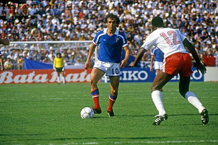 Platini in the match v Canada at the 1986 World Cup