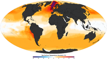 Mid-Pliocene reconstructed annual sea surface temperature anomaly Pliocene sst anomaly.png