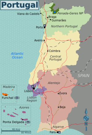 Portugal regions map - Map of Portugal regions (Southern Europe