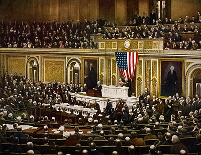 President Woodrow Wilson asking Congress to declare war on Germany on April 2, 1917. President Woodrow Wilson asking Congress to declare war on Germany, 2 April 1917.jpg