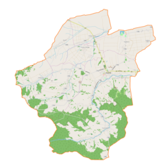 Mapa konturowa gminy Pruchnik, w centrum znajduje się punkt z opisem „Telewizyjna Stacja Retransmisyjna Wzniesienie Na Zadach”