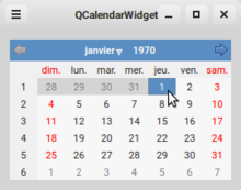 QCalendarWidget de date minimale le 1er janvier 1970