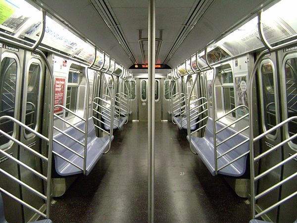 The interior of a R160A in 2010 on an E train