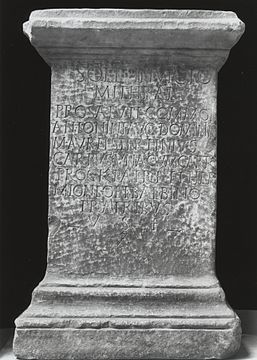 Roman Funeral stele with Latin inscription referring to Mithra