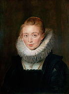 Portrait of Lady-in-Waiting to the Infanta Isabella . 1623–1625. oil on panelmedium QS:P186,Q296955;P186,Q106857709,P518,Q861259. 64 × 48 cm (25.1 × 18.8 in). Saint Petersburg, Hermitage Museum.