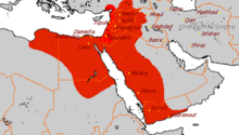 Map of the Ayyubid empire under the leadership of Saladin. It included parts of Eygpt and North Africa, the Hejaz region of the Arabian Peninsula and greater Syria.