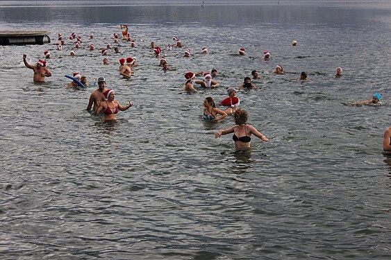 traditional winter swimming in Switzerland (de: " Samichlausschwimmen")