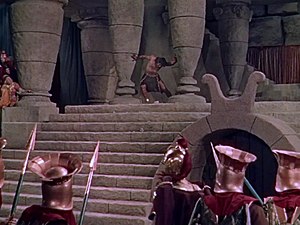 Samson destroying the temple of Dagon in Samson and Delilah trailer (1).jpg