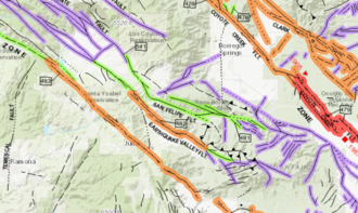 The San Felipe fault zone is within the San Andreas fault system. San Felipe Fault Zone highlighted.png