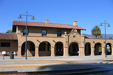 Santa Barbara Station, built in 1902 in Santa Barbara, California, an example of a railroad depot in Mission Revival Style