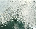 Satellite image of sea ice forming near St. Matthew Island in the Bering Sea.