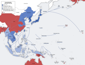 A map of the Japanese advance from 1937 to 1942 Second world war asia 1937-1942 map en6.png