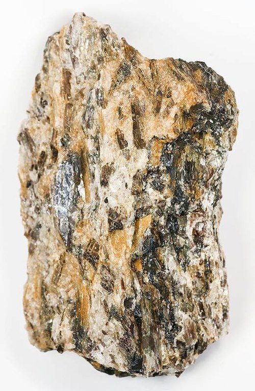 Schist is a metamorphic rock characterized by an abundance of platy minerals. In this example, the rock has prominent sillimanite porphyroblasts as la