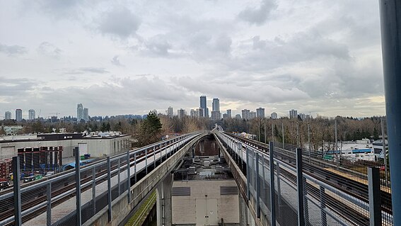 Figure 1: SkyTrain Guideway at Production Way-University Station looking towards Lougheed. Original Photograph taken 17/2/2023.