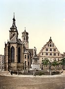 Chiesa Stiftskirche a Stoccarda intorno all'anno 1900.