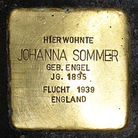 Stumbling stone for Johanna Sommer (1895) in Memmingen.jpg