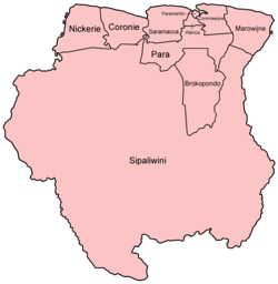 Regions of Suriname by number and name