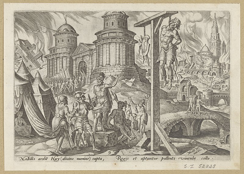 File:The King of Ai Hanged 1569 print by Maarten van Heemskerck, S.I 52825, Prints Department, Royal Library of Belgium.jpg