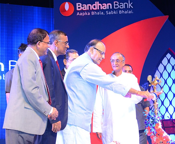 File:The Union Minister for Finance, Corporate Affairs and Information & Broadcasting, Shri Arun Jaitley lighting the lamp to inaugurate the Bandhan Bank, in Kolkata on August 23, 2015.jpg