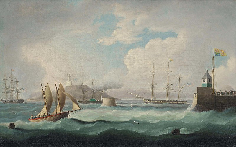 File:The arrival of H.M. King George IV in the Firth of Forth, on 14th August 1822, aboard H.M.Y. Royal George, accompanied by the Royal flotilla, for the first visit of a reigning Monarch to Scotland since 1650 CSK 2013.jpg