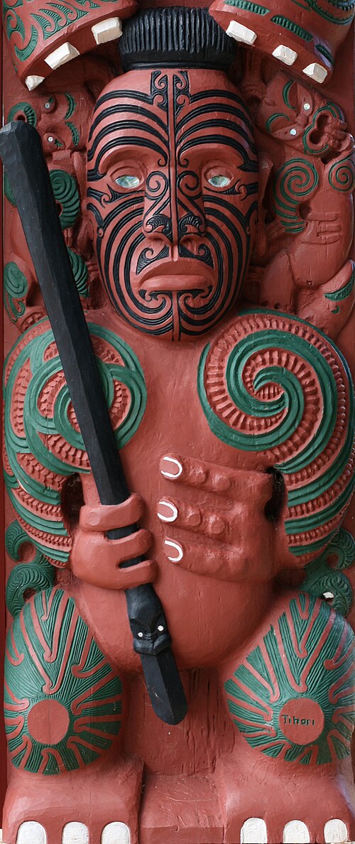 Carving representing Tihori, ancestor of the Māori tribe Ngāti Awa of Bay of Plenty, New Zealand.