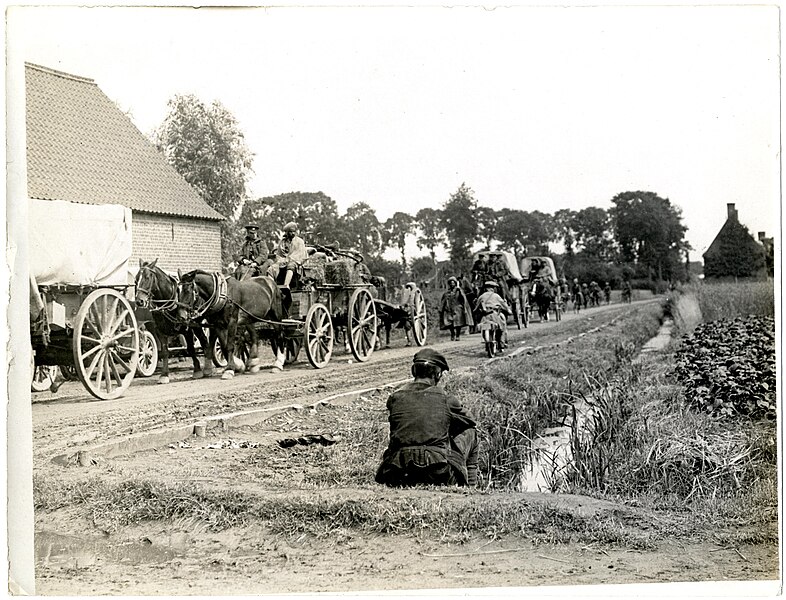 File:Transport of the Sappers & Miners on the march in France (Le Sart, France). Photographer- H. D. Girdwood. (13873967635).jpg