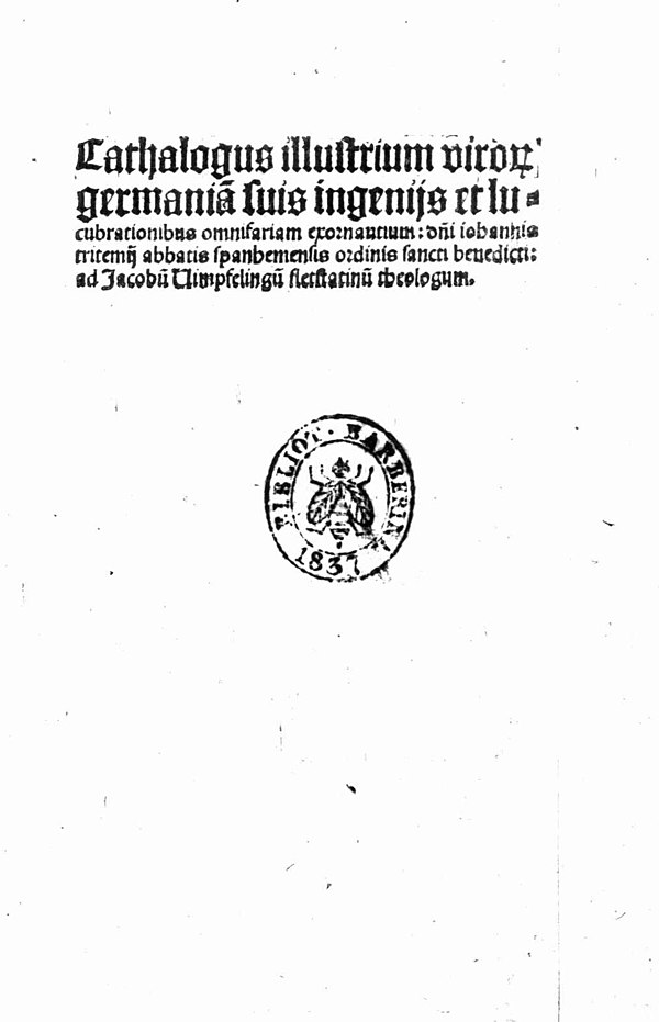 Catalogus illustrium virorum Germaniae, 1495