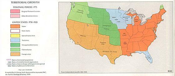 Map of the United States in 1840 (before "Manifest Destiny")