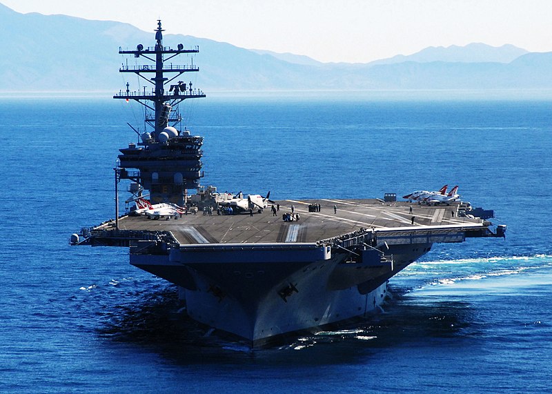 File:US Navy 061019-N-4776G-254 The 97,000-ton, Nimitz-class, nuclear-powered aircraft carrier USS Ronald Reagan (CVN 76) sails along the coastline while conducting carrier qualifications off the coast of Southern California.jpg