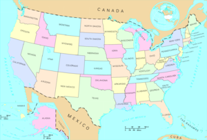 Map o daleithiau'r Unol Daleithiau