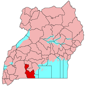 Harta districtului Rakai în cadrul Ugandei