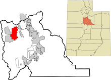 Utah County Utah integroituneet ja rekisteröimättömät alueet Eagle Mountain highlighted.svg