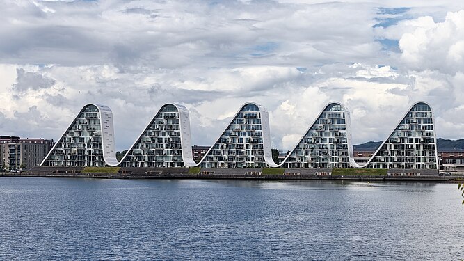 Residential buildings "Bølgen" (the wave) near harbour of Vejle, Denmark