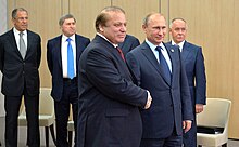 President Putin meets Pakistani Prime Minister Nawaz Sharif. Vladimir Putin & Nawaz Sharif in Ufa, 10 July 2015.jpg