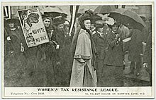 Clemence Housman photographed during a suffragist demonstration. Women's Tax Resistance League postcard.jpg