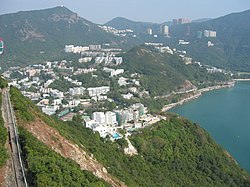 A view of residential Wong Chuk Hang from the Ocean Park cable car system