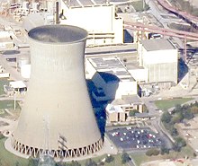 The mothballed containment building (right) that was supposed to house an active nuclear reactor. Zimmer Reactor Building.jpg