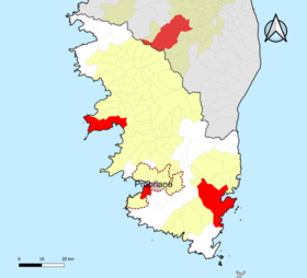Localisation de l'aire d'attraction de Propriano dans le département de la Corse-du-Sud.
