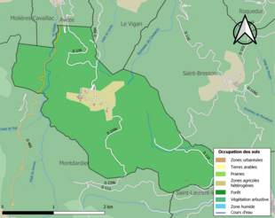 Barevná mapa znázorňující využití půdy.