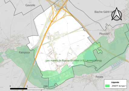 Carte de la ZNIEFF de type 1 sur la commune.