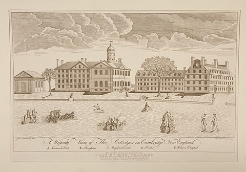 Engraving of Harvard College by Paul Revere, 1767